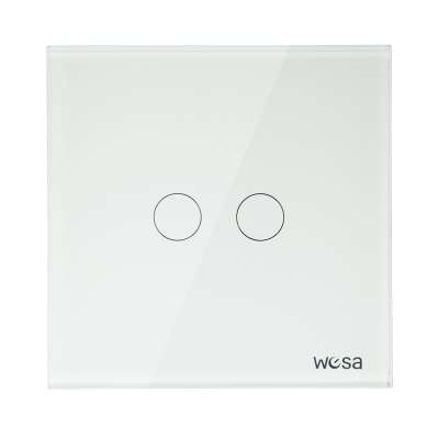 EU Glass Light Switch Two Gang One Way  White Cyrstal Panel Touch Switch CM-02