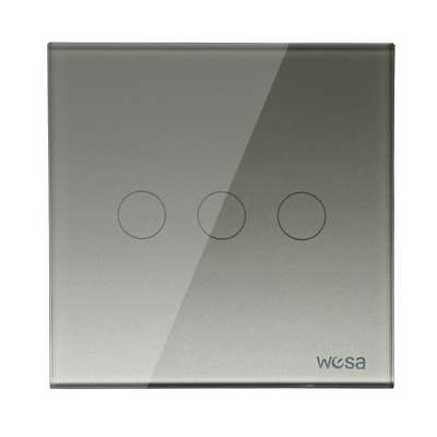 Produce EU Glass Light Switch Three Gang One Way Grey Cyrstal Panel Touch Switch CM-03