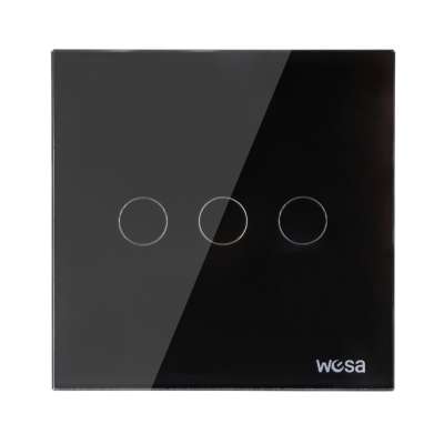 Produce EU Glass Light Switch Three Gang One Way Black Cyrstal Panel Touch Switch CM-03