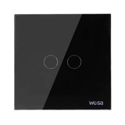 EU Glass Light Switch Two Gang One Way  Black Cyrstal Panel Touch Switch CMW-02