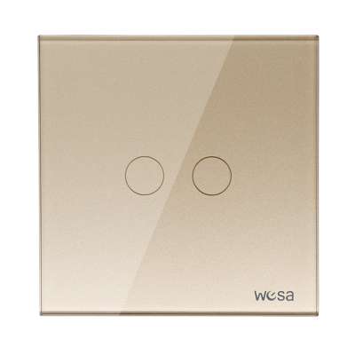 EU Glass Light Switch Two Gang One Way  Gold Cyrstal Panel Touch Switch CM-02