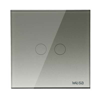 EU Glass Light Switch Two Gang One Way  Grey Cyrstal Panel Touch Switch CM-02