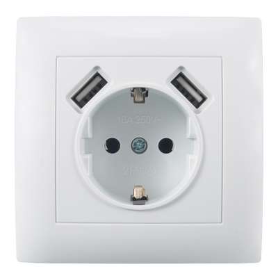 Hot sale euro plastic electrical wall usb socket  220V-250V double usb 5V 2A