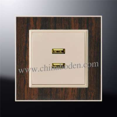 Double 2.1A usb wooden frame wall socket 220-250V